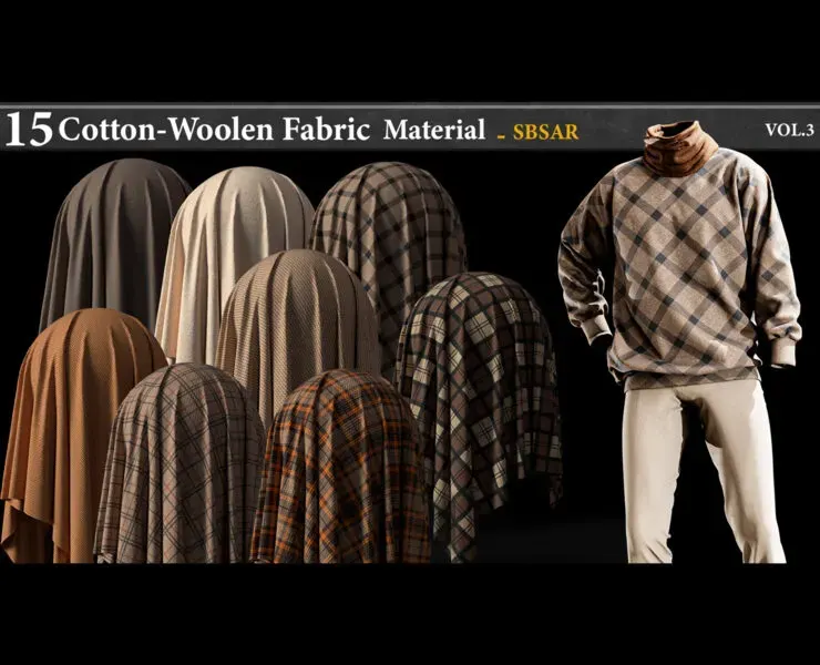 15 Cotton-Woolen & checkered Fabric Material_SBSAR VOL.3