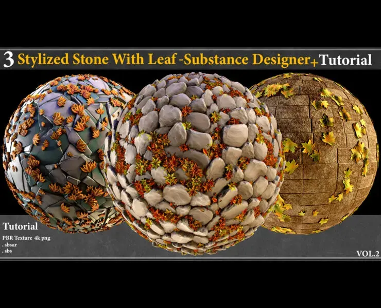 3 Stylized Stone With Leaf Material_substance Designer +Tutorial