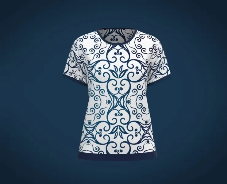 Ladies Blue print Tops | Marvelous / Clo3d / obj / fbx