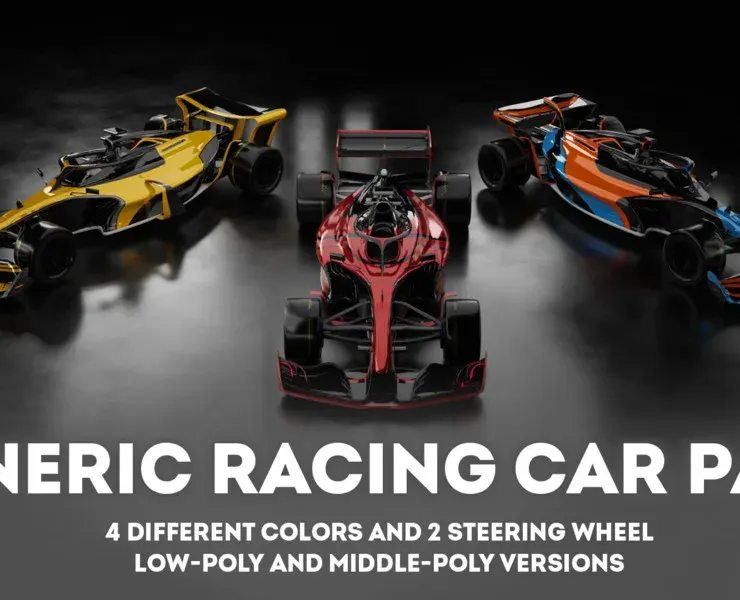 Low Poly and Mid Poly 3 Formula 1 Generic Racing Cars FULL PACK