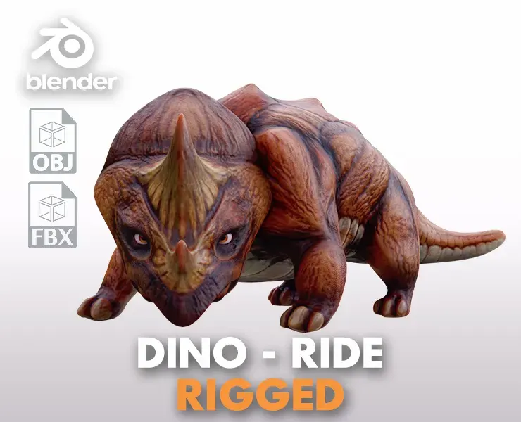 Triceratops cartoon Rigged Monster Ride Low-poly 3D model