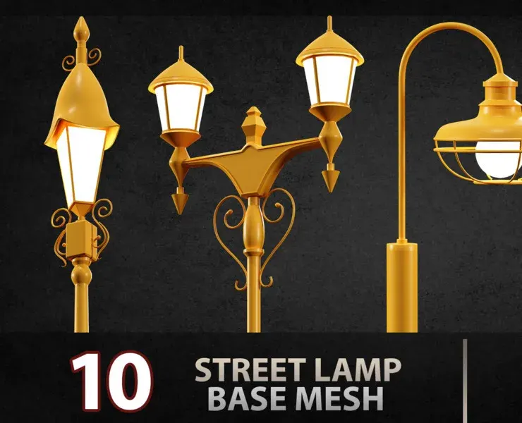 10 street lamps base mesh / Low Poly /  Mid Poly / Game Ready vol 02