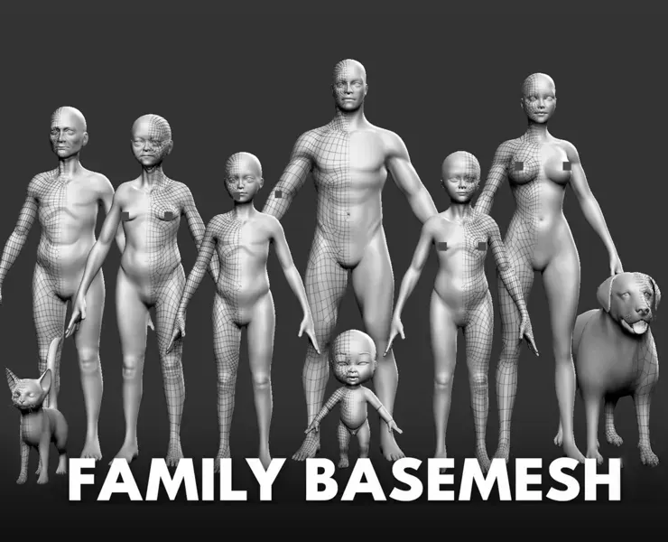 Blender - Family BaseMesh Pack - Topology + UV Map