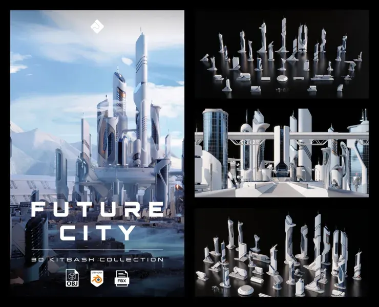 Future City - Futuristic Buildings & Environment Assets Blender 3D Kitbash Pack