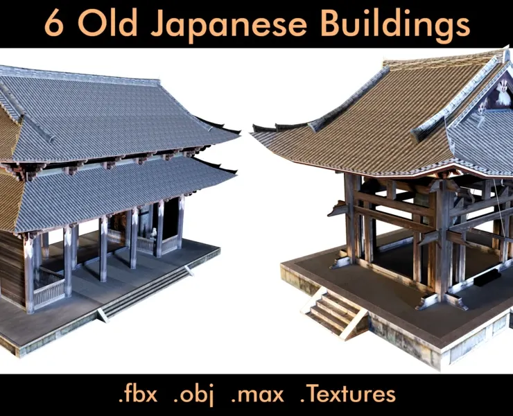 6 Old Japanese Buildings- 3d Model