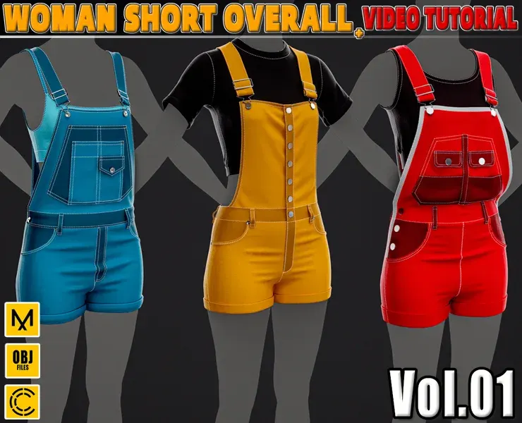 5 in 1 Women's Shorts Overall + Clo3D/Marvelous + Video Tutorial + ZPRJ + OBJ + UV+ Texture Vol.01