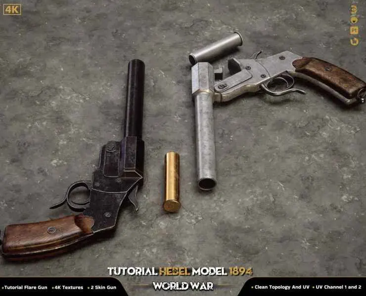 Flare Gun (Hebel Model 1894) / World War / 3D Model + Full Tutorial