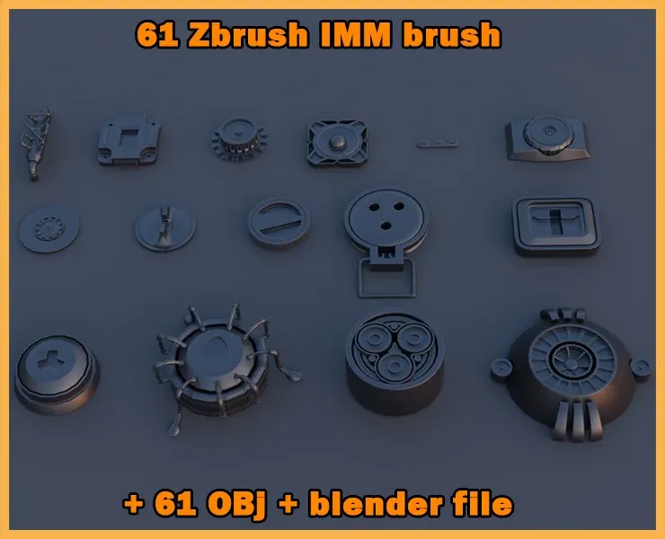 61 Hardsurface IMM brush + OBJ & blend files