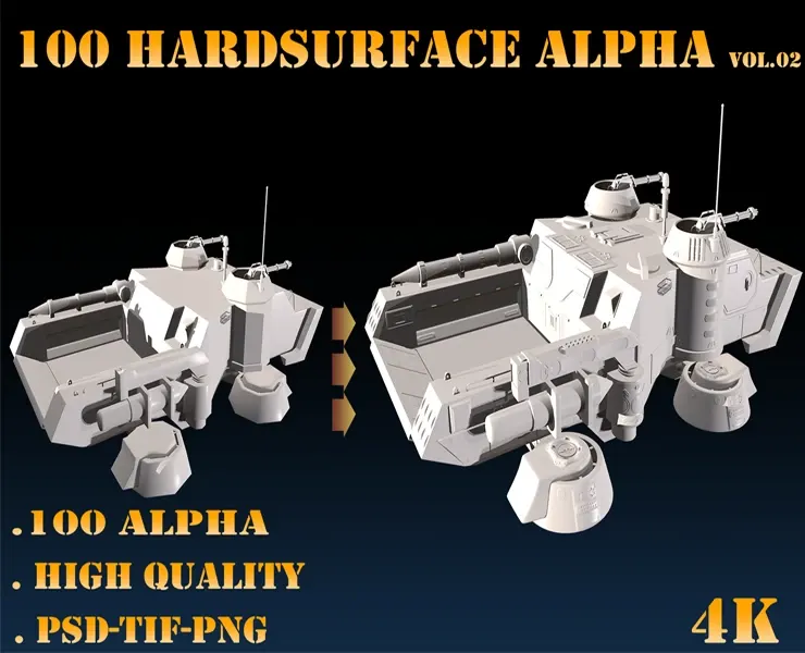 100 Hardsurface Alpha Vol.02 +PSD+TIF+PNG+4K+Model