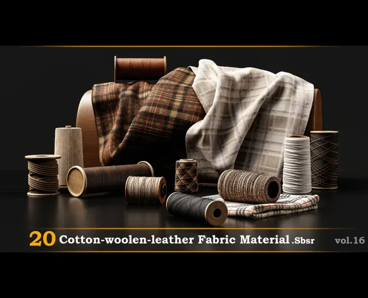 20 Cotton-Leather-Wool-Checkered Fabric Material -SBSR Vol.16