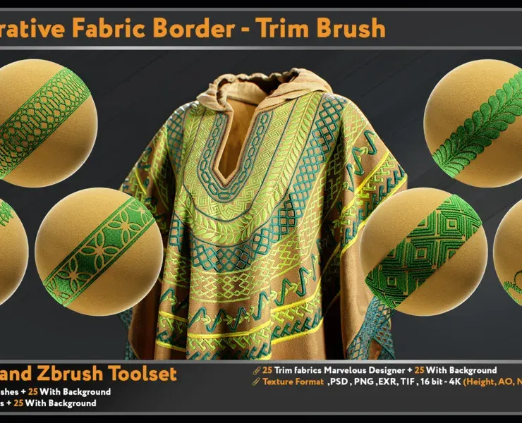 25 Decorative Fabric Border - Trim Brush-VOL 02