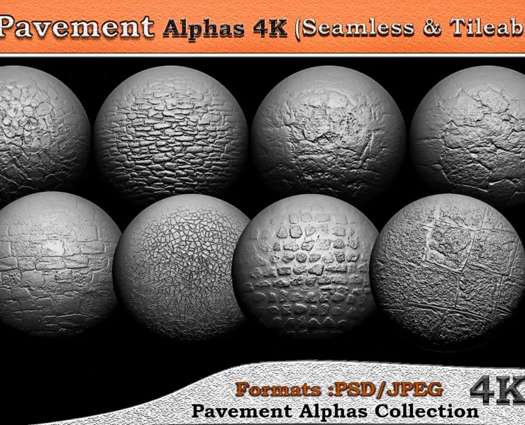 60 Alpha pavement 4K (Seamless &amp; Tileable) VOL 01