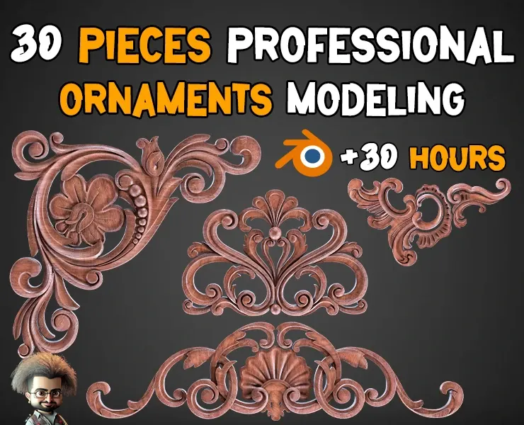 30 Pieces Professional Ornaments Modeling in Blender