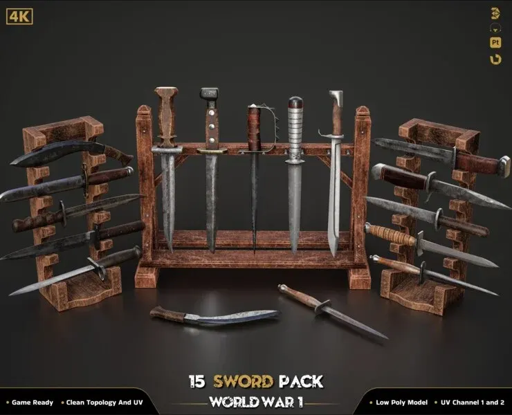 15 Military Sword ww2 (Game Ready)