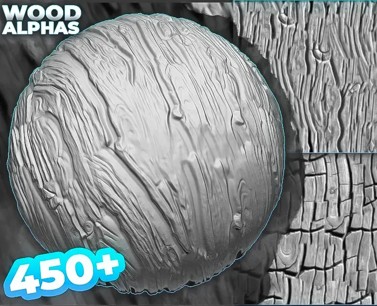 450+ Wood Displacement Map (Alphas) for ZBrush, Blender vol.11