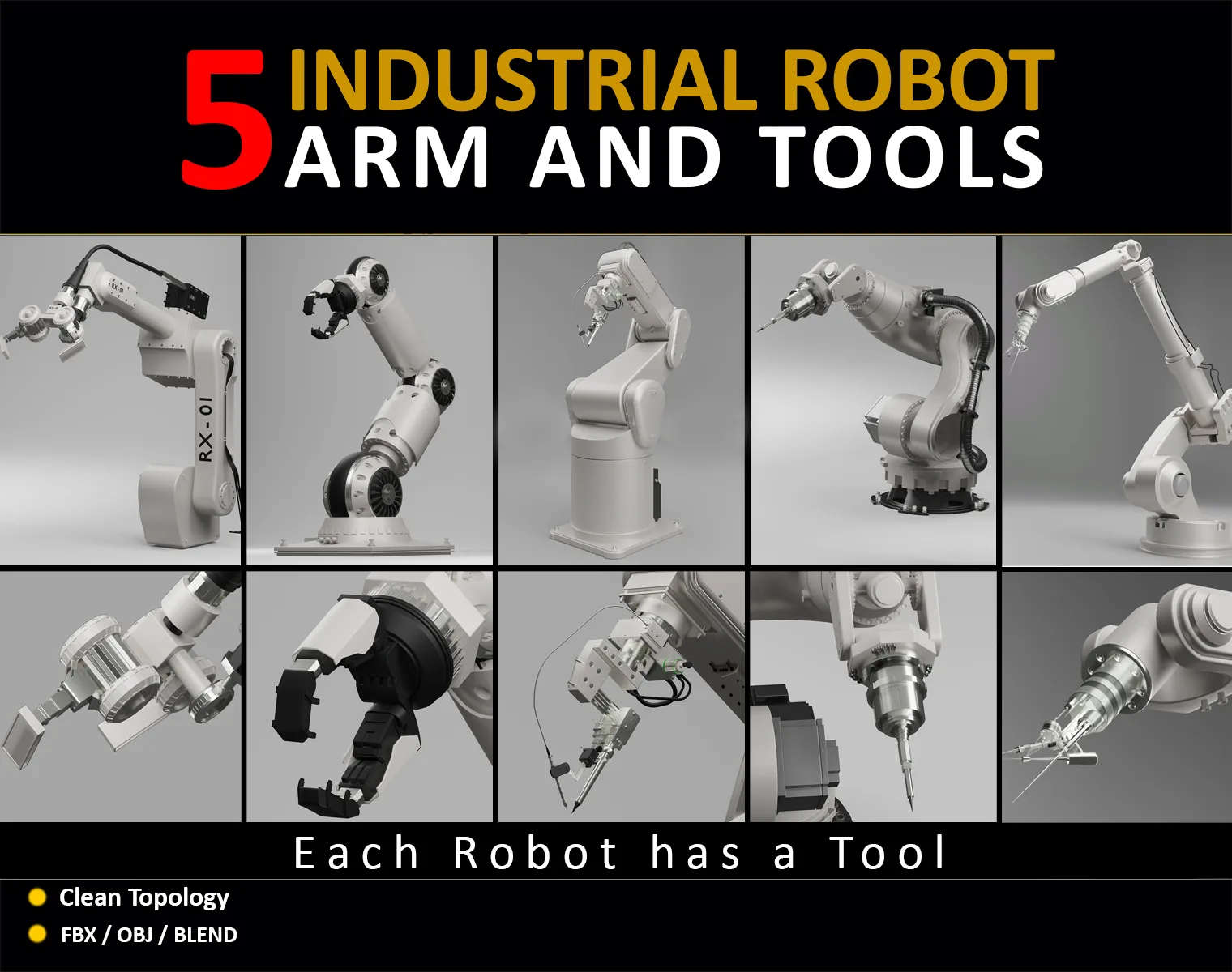 5 INDUSTRIAL ROBOT ARMS AND TOOLS IN 1 PACK