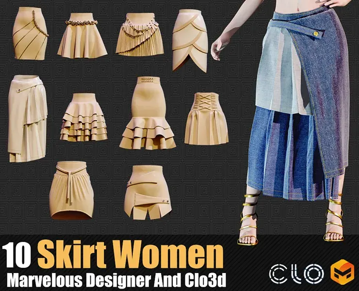 10 Skirt Female Outfit In Marvelous Designer / Clo3D  VOL02