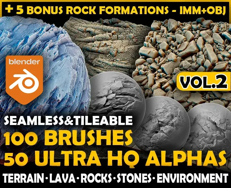 Blender Ultra HQ Terrain / Rock Seamless Sculpt brushes + Alphas Vol.2