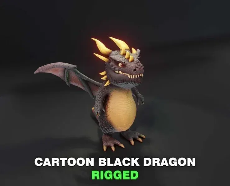 Cartoon Black Dragon Rigged 3D Model