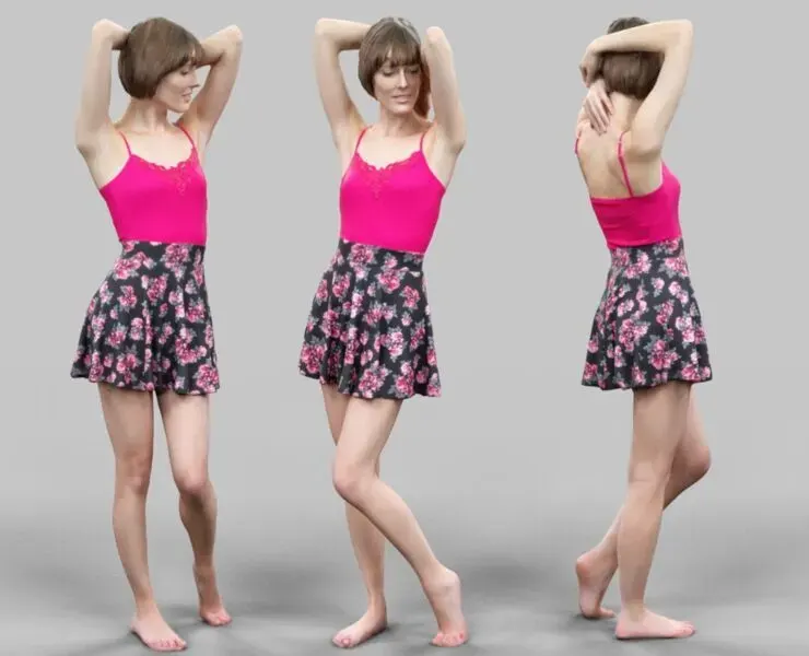 Woman in Pink top and Flower Skirt Posing Hands on Head