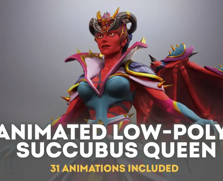 Animated Stylized Low Poly Game Ready Succubus Queen 3D Character