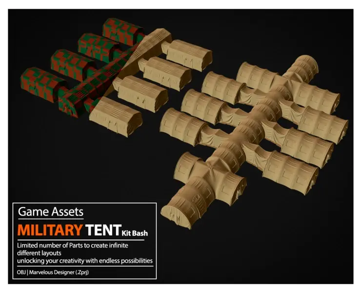 Game Assets | Military Tent Kit Bash