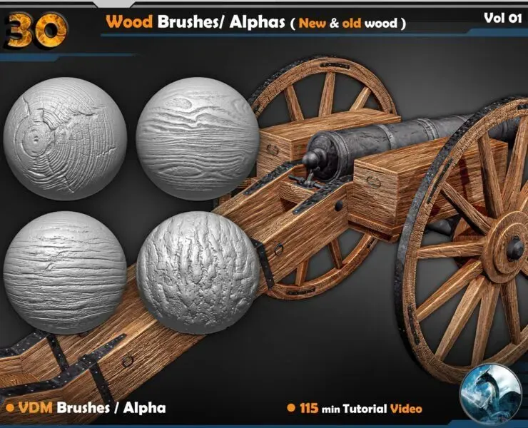 30 Wood VDM Brushes/ Alphas ( New & old wood ) Vol 01