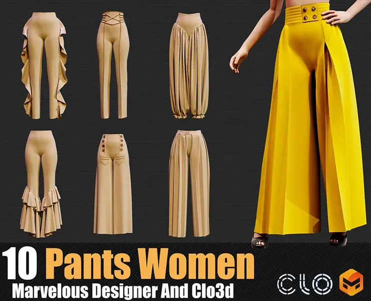 10 Pants Female Outfit In Marvelous Designer / Clo3D