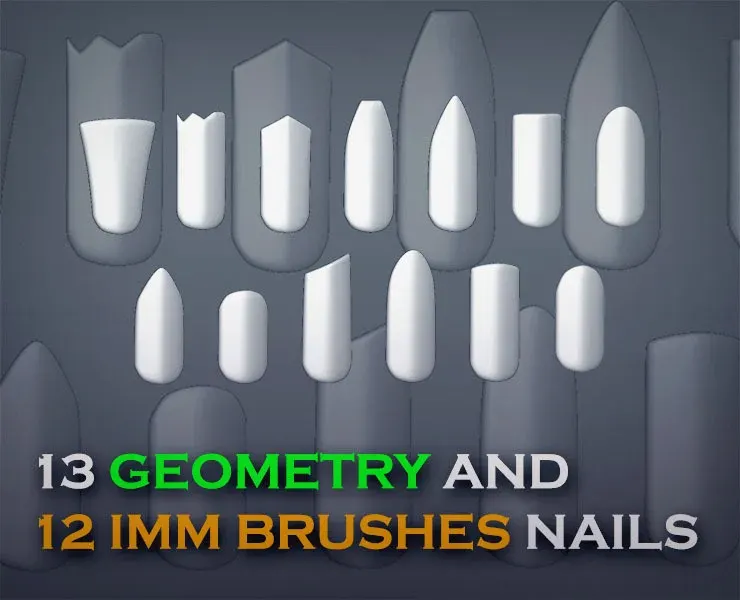 13 Character Nails (Human) Mesh IMM and Geometry - ZBrushs and Blender