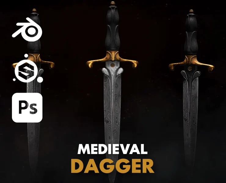 Medieval dagger with damasc blade