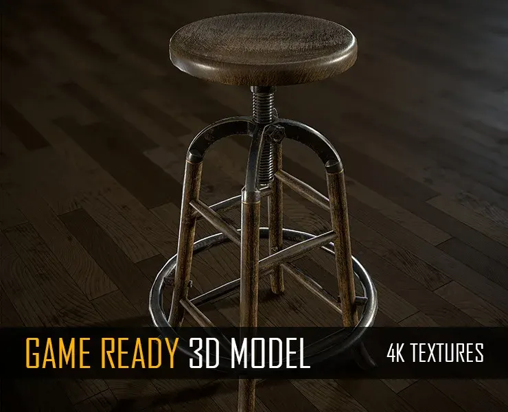 Wooden Round Stool - Game Ready 3D Model