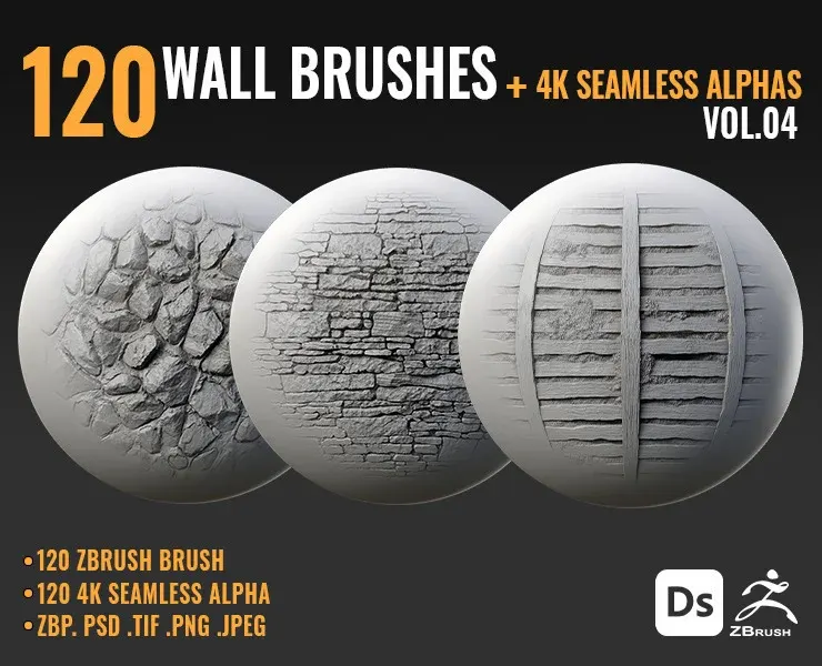 120 WALL BRUSHES + 4K SEAMLESS ALPHAS - VOL 04