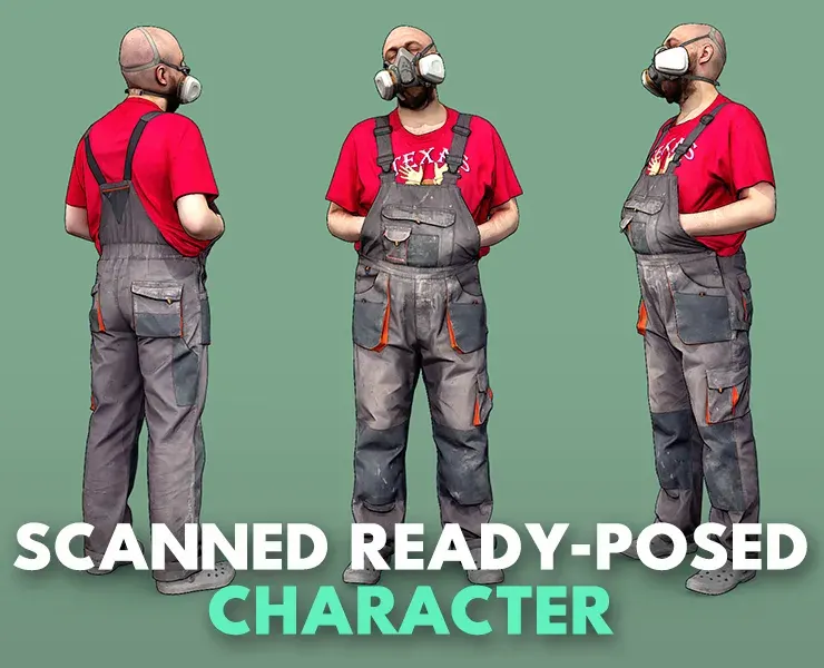 Stylized Bald Worker in a Respirator model