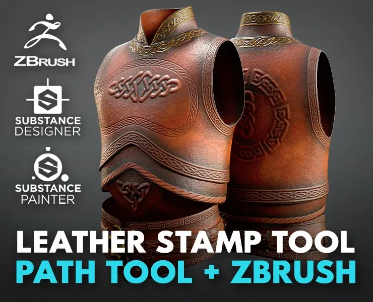 Leather Stamp Tool + 80 Tileable ZBrush Roll Brush + 80 Unique Tileable Alpha (in 2 Style) - Leather Big Bundle VOL 03