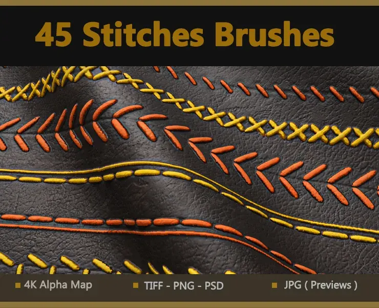 45 Seam & Stitch Brushes & Alpha (Tileable 4k-16bit)