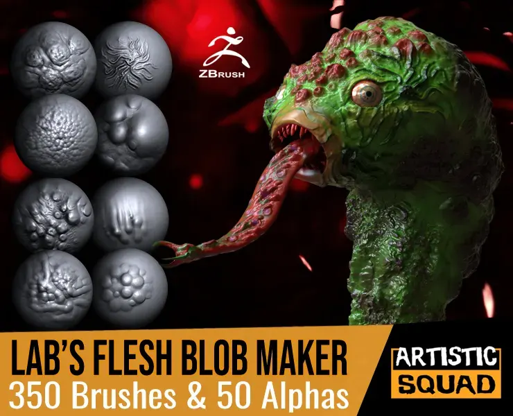 Lab's Flesh Blob Maker 350 ZBrush Brushes and 50 Alphas