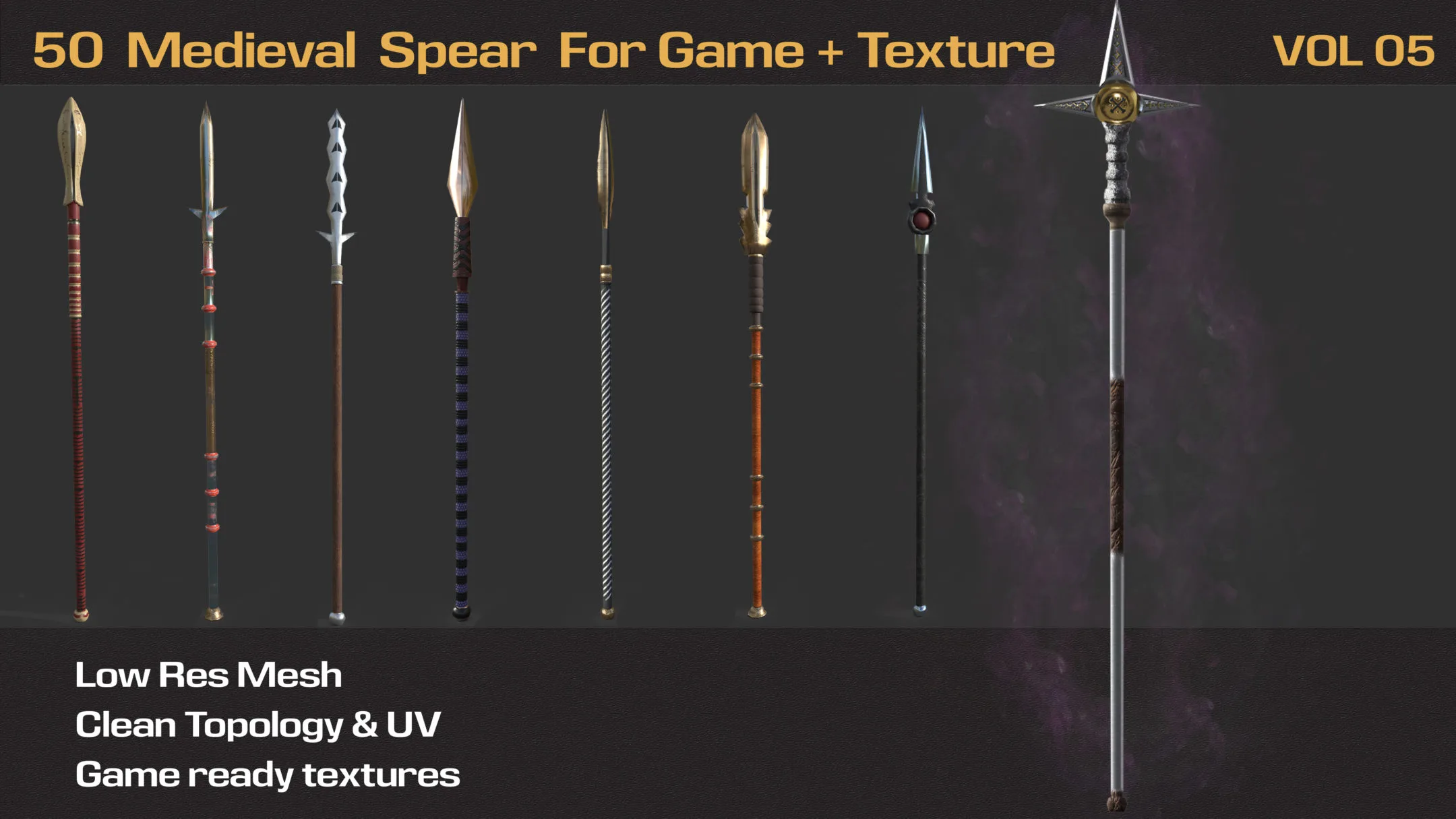 50 Medieval Spears For Game + Texture