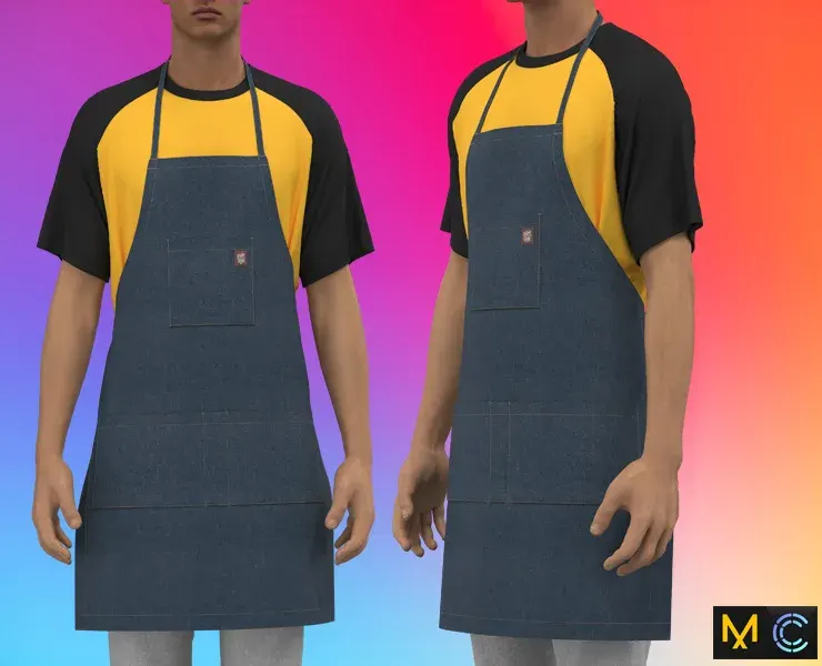 Denim Chef Apron ,marvelous designer,clo3d