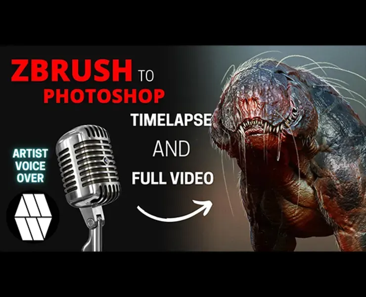 ZBrush to Photoshop 'Alien Dog/Hound' Concept - Timelapse Voice Over and Full Video