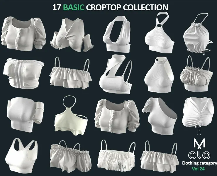 17 BASIC WOMEN'S CROPTOP / ZPRJ + OBJ + FBX / Marvelous + Clo3d