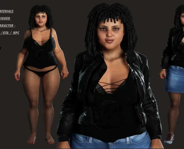 AAA 3D REALISTIC FEMALE CHARACTER - AFRICAN FAT WOMAN GTA NPC