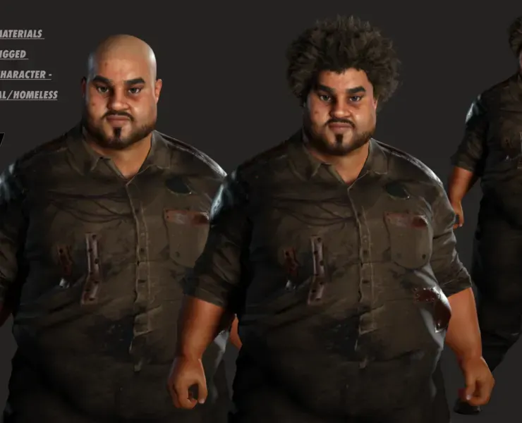 AAA 3D FAT BLACK MAN SURVIVOR or HOMELESS - REALISTIC CHARACTER