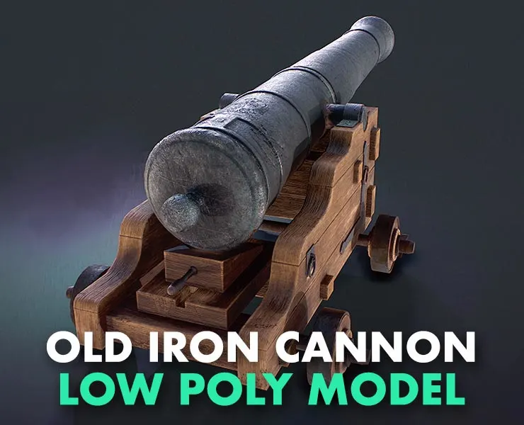 Old Iron Naval Cannon - Low Poly