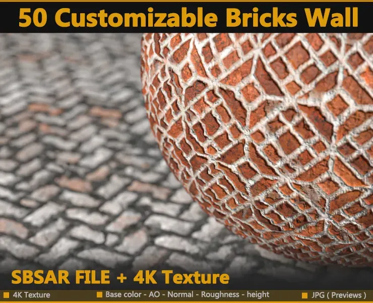 50 Customizable Bricks Wall Material - Substance Designer - SBSAR