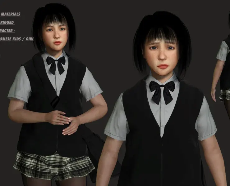 AAA 3D REALISTIC ASIAN GIRL CHARACTER - JAPANESE STUDENT KIDS