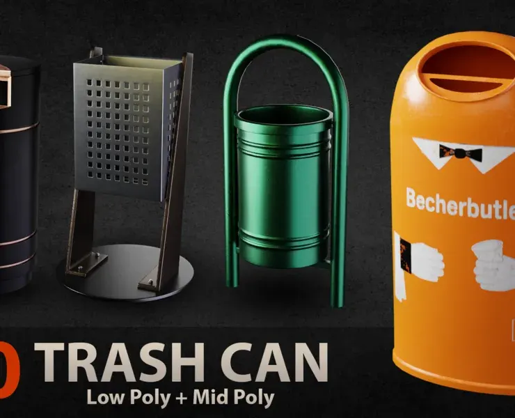 10 Trashcan Base Mesh / Low Poly / Mid Poly / Game Ready