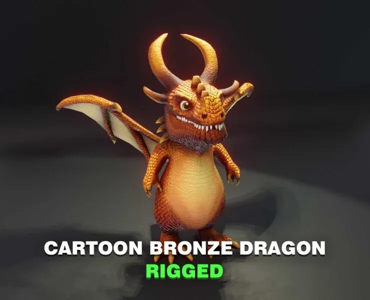 Cartoon Bronze Dragon Rigged Low-poly 3D Model