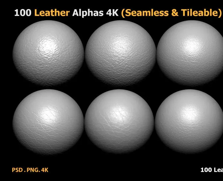 100 Leather Alphas 4K (Seamless & Tileable) vol16