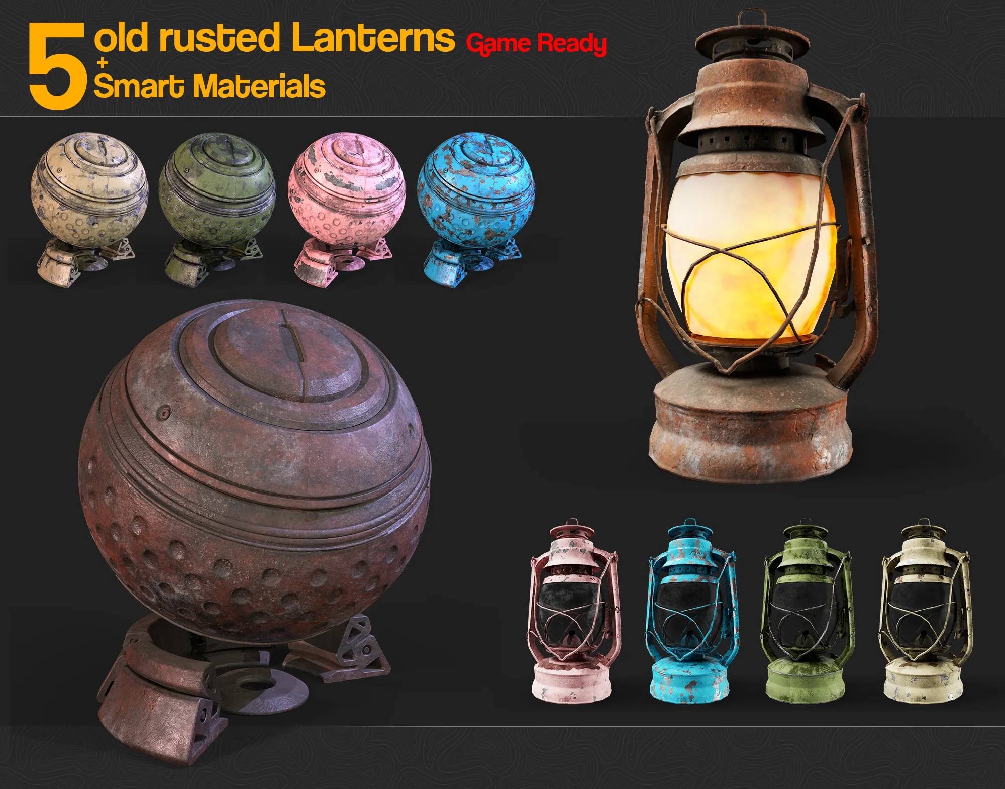 Old rusted Lantern 02 and Metal smart materials - Game ready