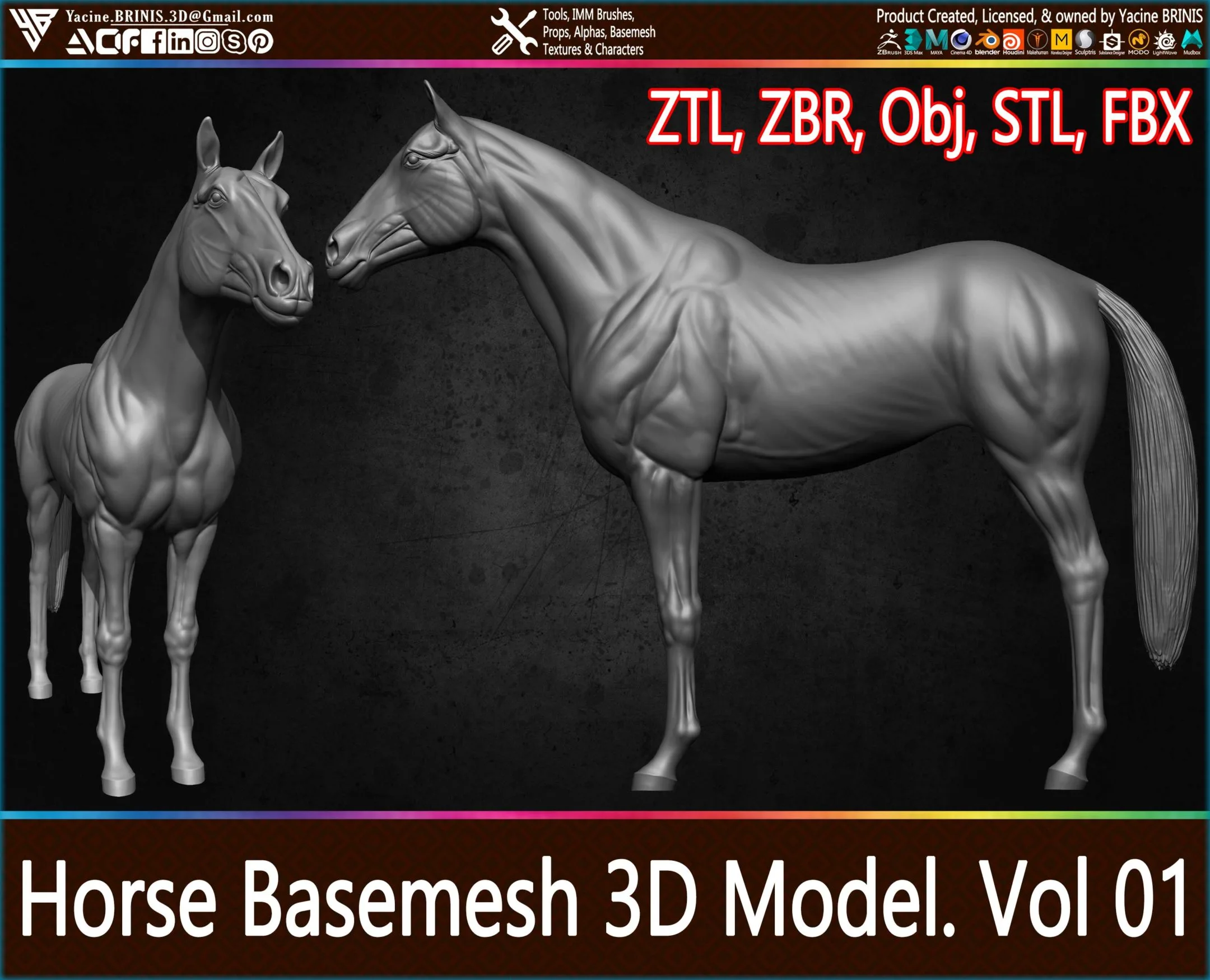 Horse Basemesh 3D Model. Vol 01